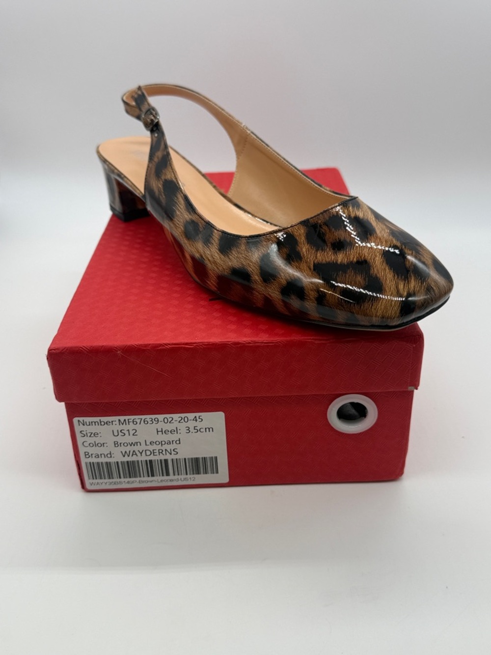 WAYDERNS Brown Leopard Slingback Low Block Heels